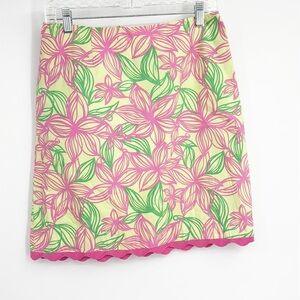 LILLY PULITZER Vintage White Label Pink and Green Skirt size 6 Butterfly